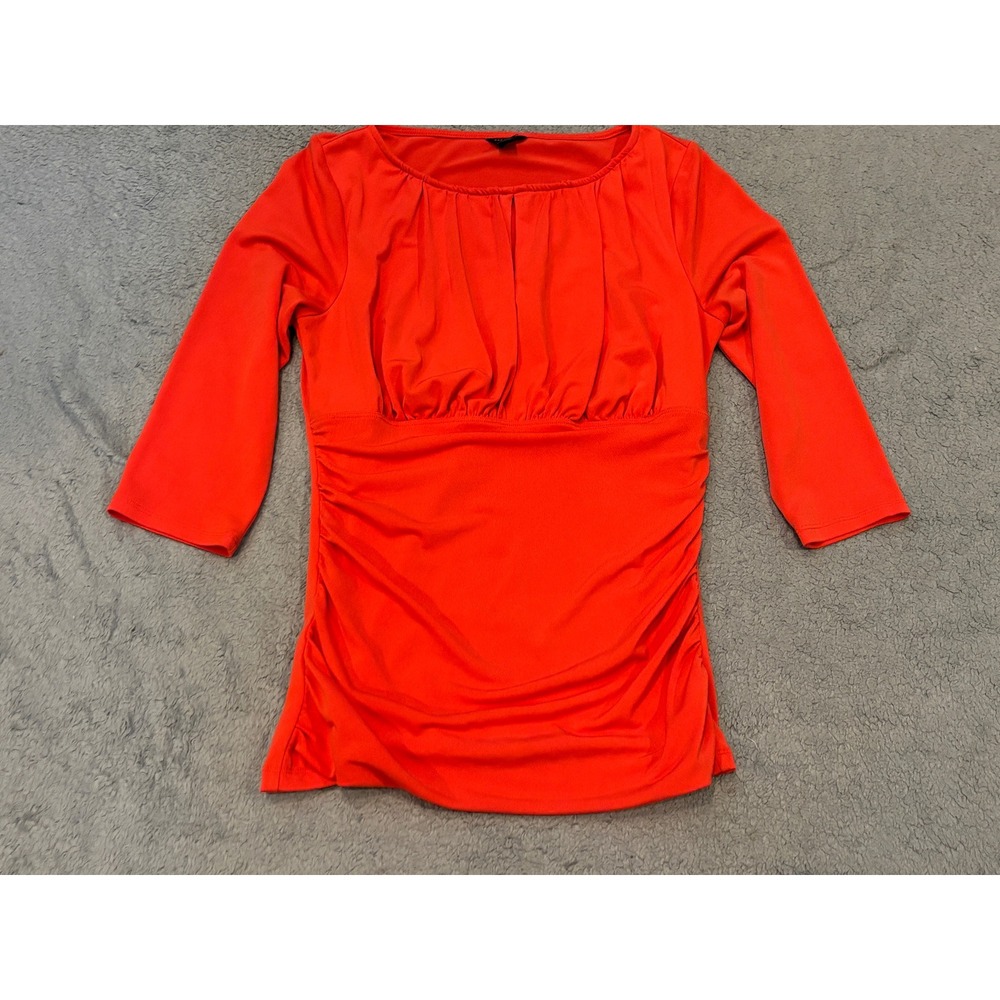 Ann Taylor Womens Orange Ruched 3/4 Sleeve Blouse Top Size S 267582